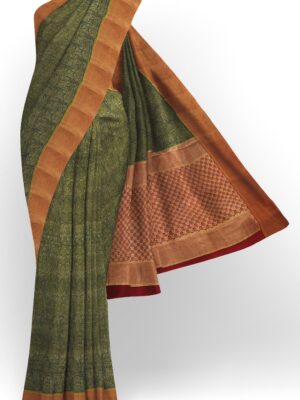 sri kumaran stores mysuru silk saree heavy zari work dark green saree with red border 1