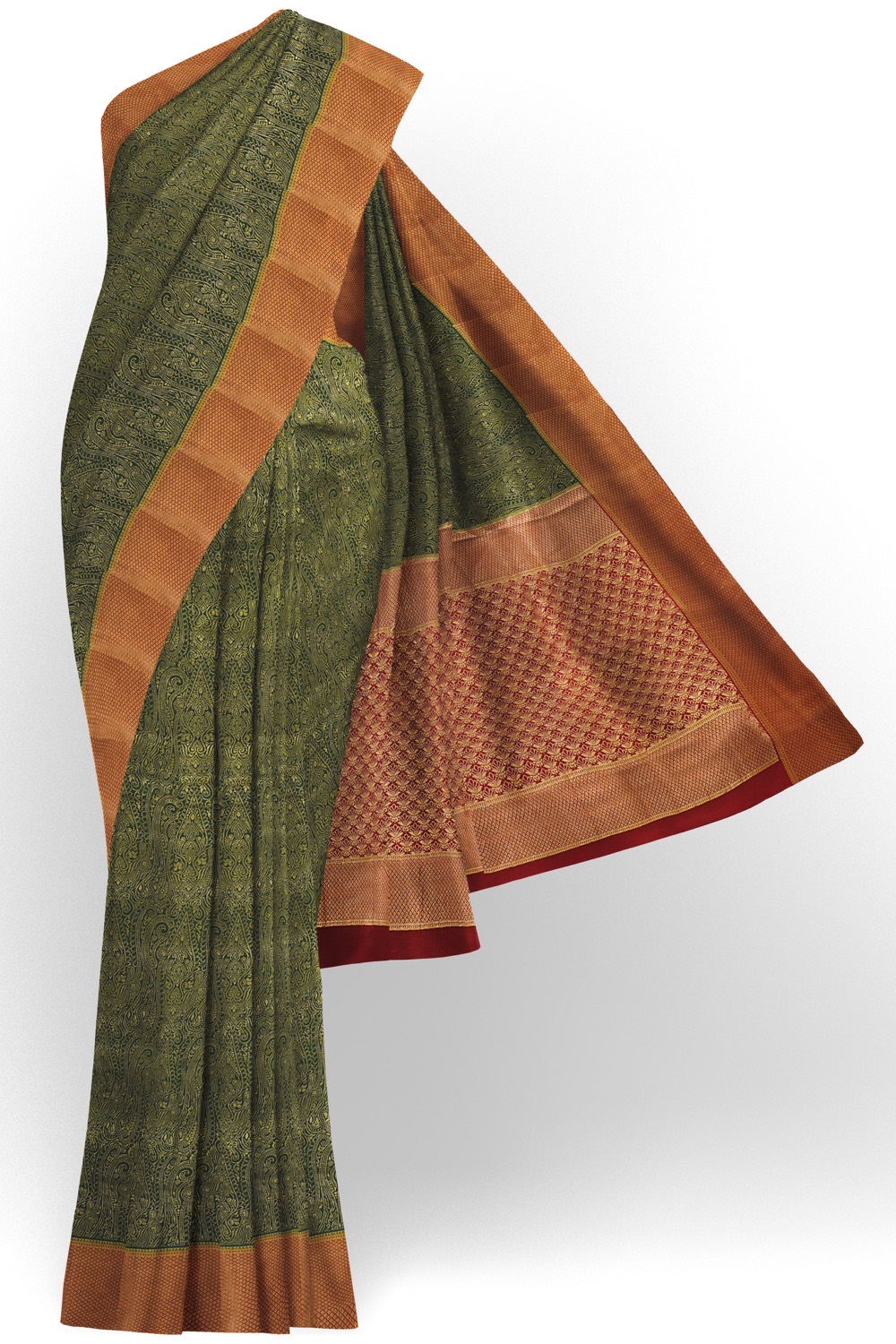 sri kumaran stores mysuru silk saree heavy zari work dark green saree with red border 1