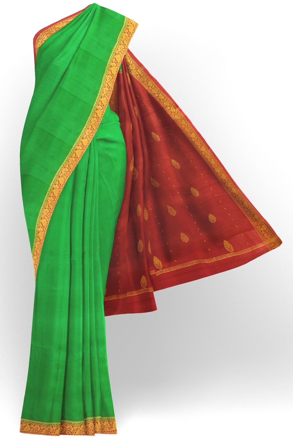 sri kumaran stores mysuru silk saree jade green with maroon border 1