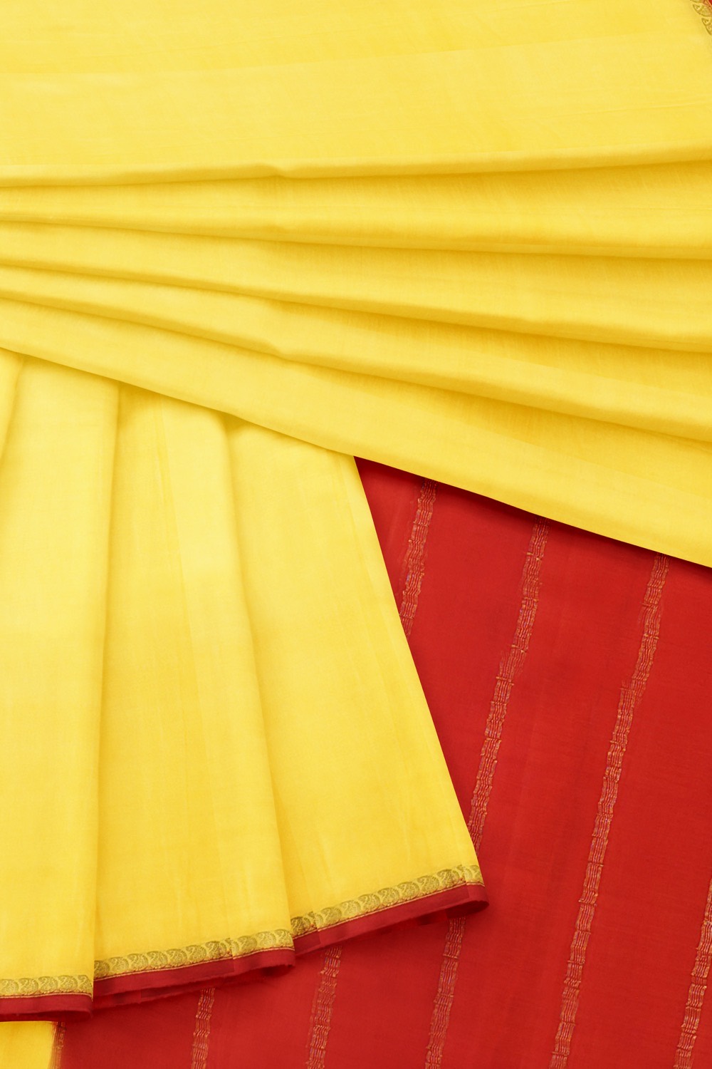 sri kumaran stores mysuru silk saree lagune yellow saree with raspberry red border 4