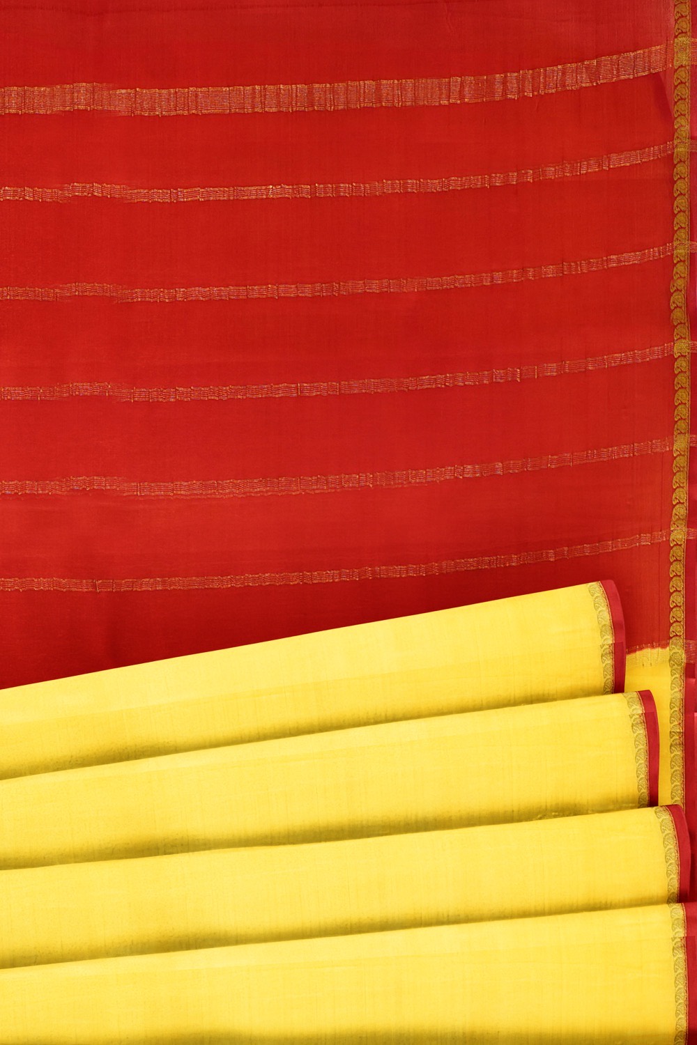 sri kumaran stores mysuru silk saree lagune yellow saree with raspberry red border 5