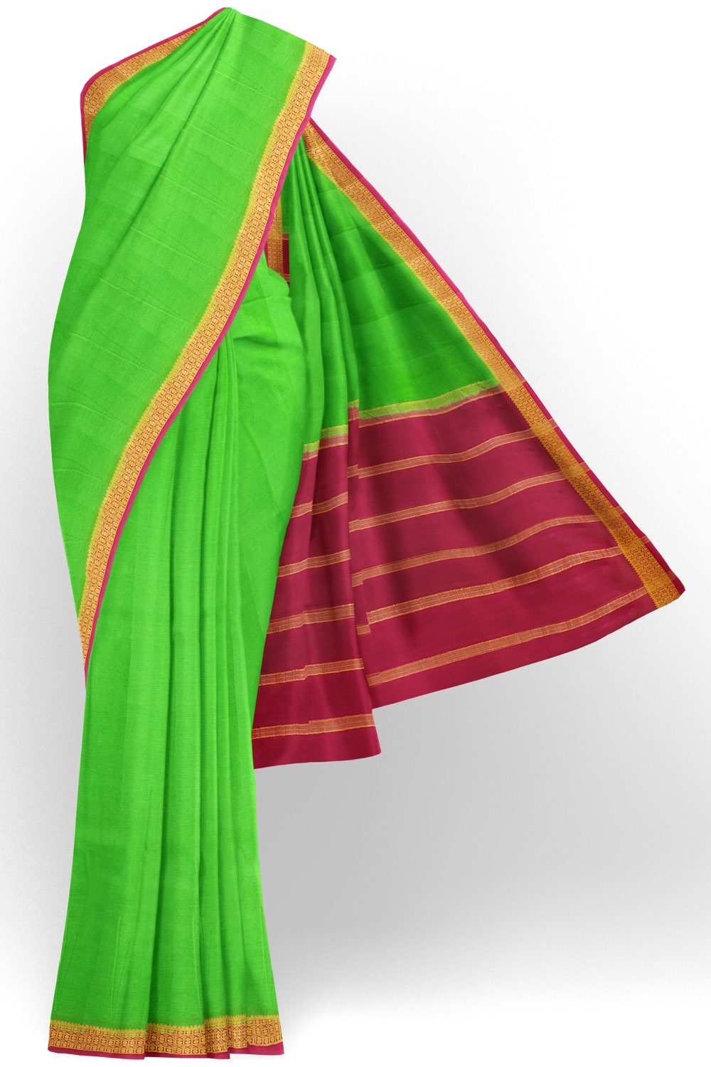 sri kumaran stores mysuru silk saree lawn green saree with medium violetred pallu 1
