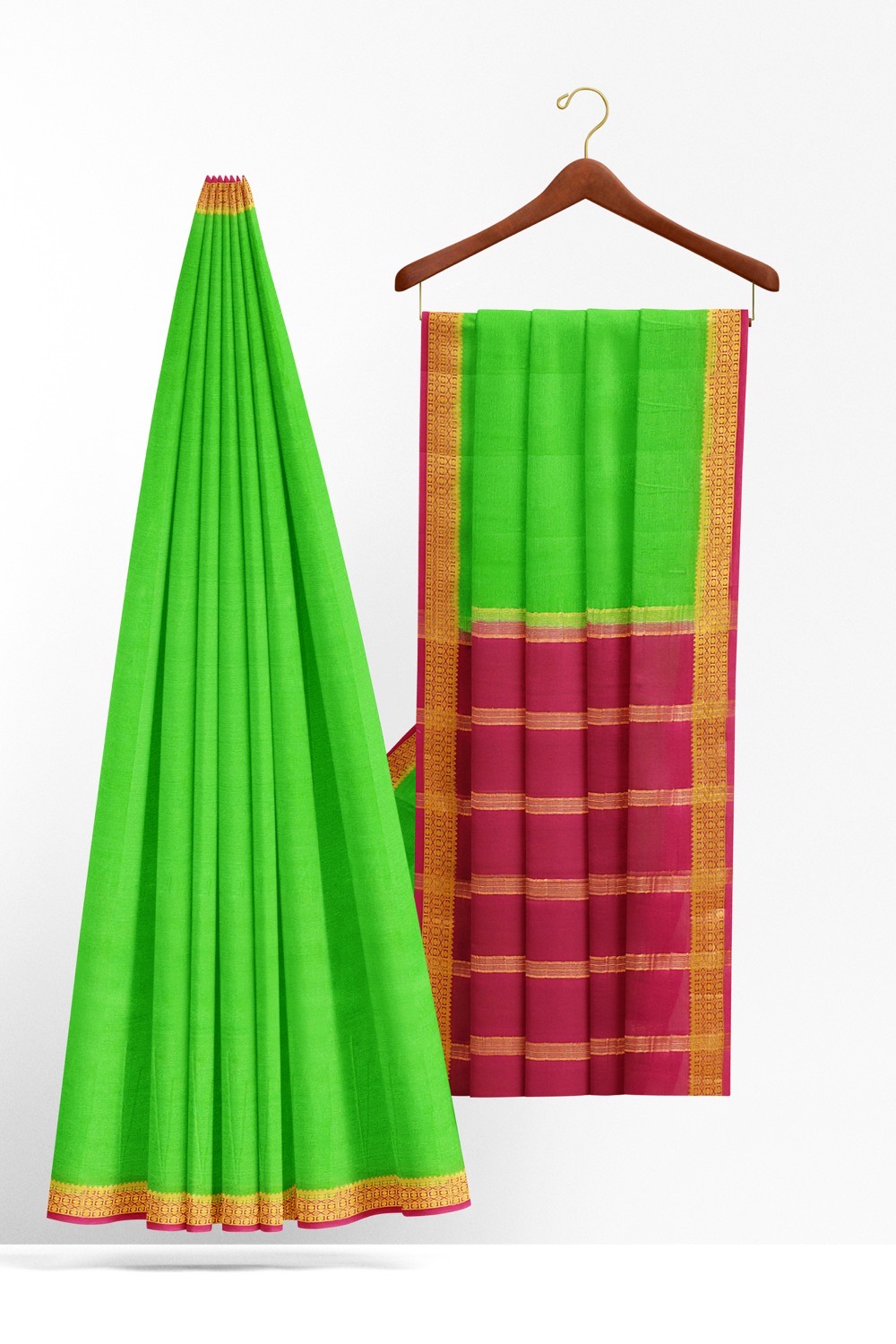 sri kumaran stores mysuru silk saree lawn green saree with medium violetred pallu 2