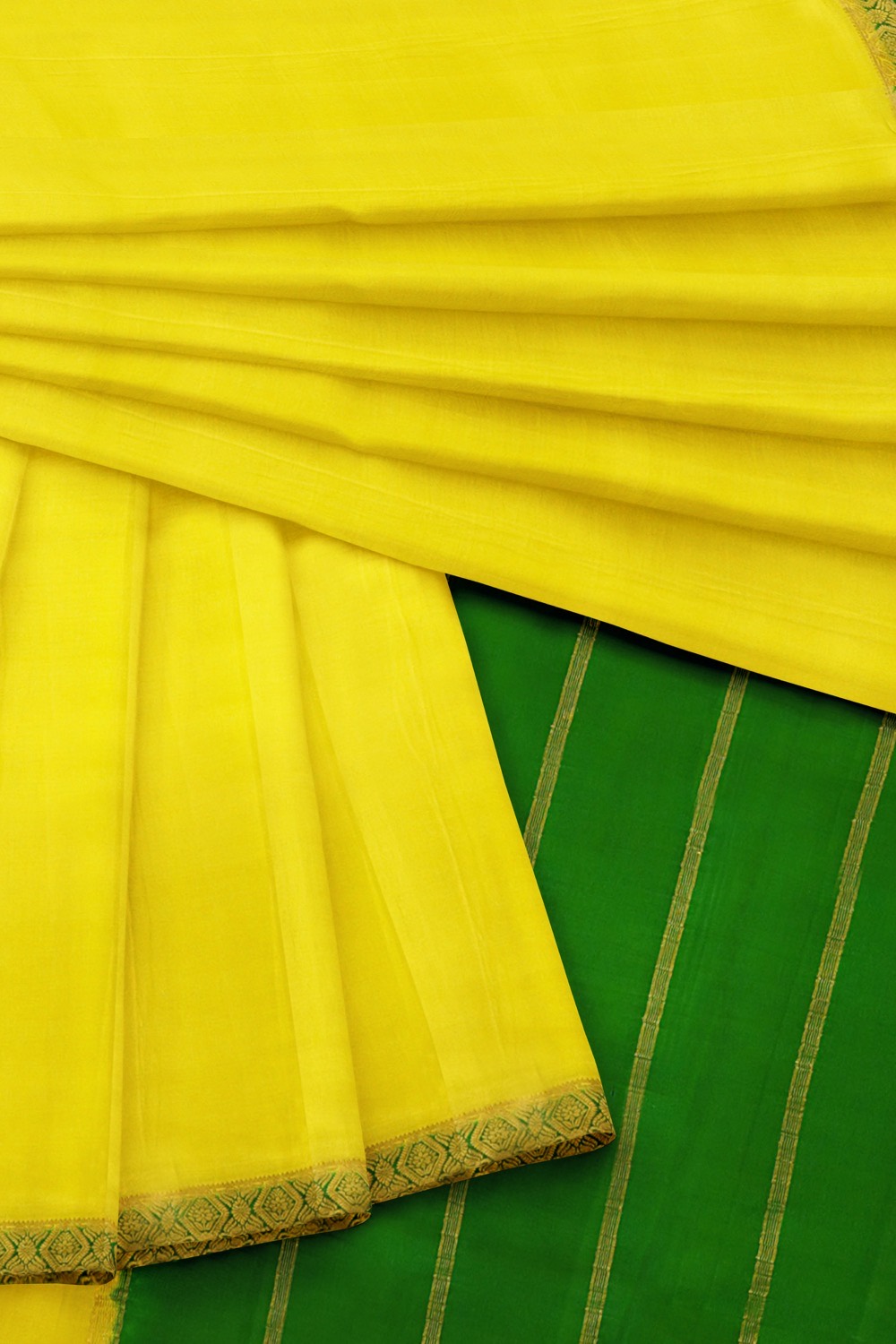 sri kumaran stores mysuru silk saree lemon yellow saree with jungle green pallu and border 4