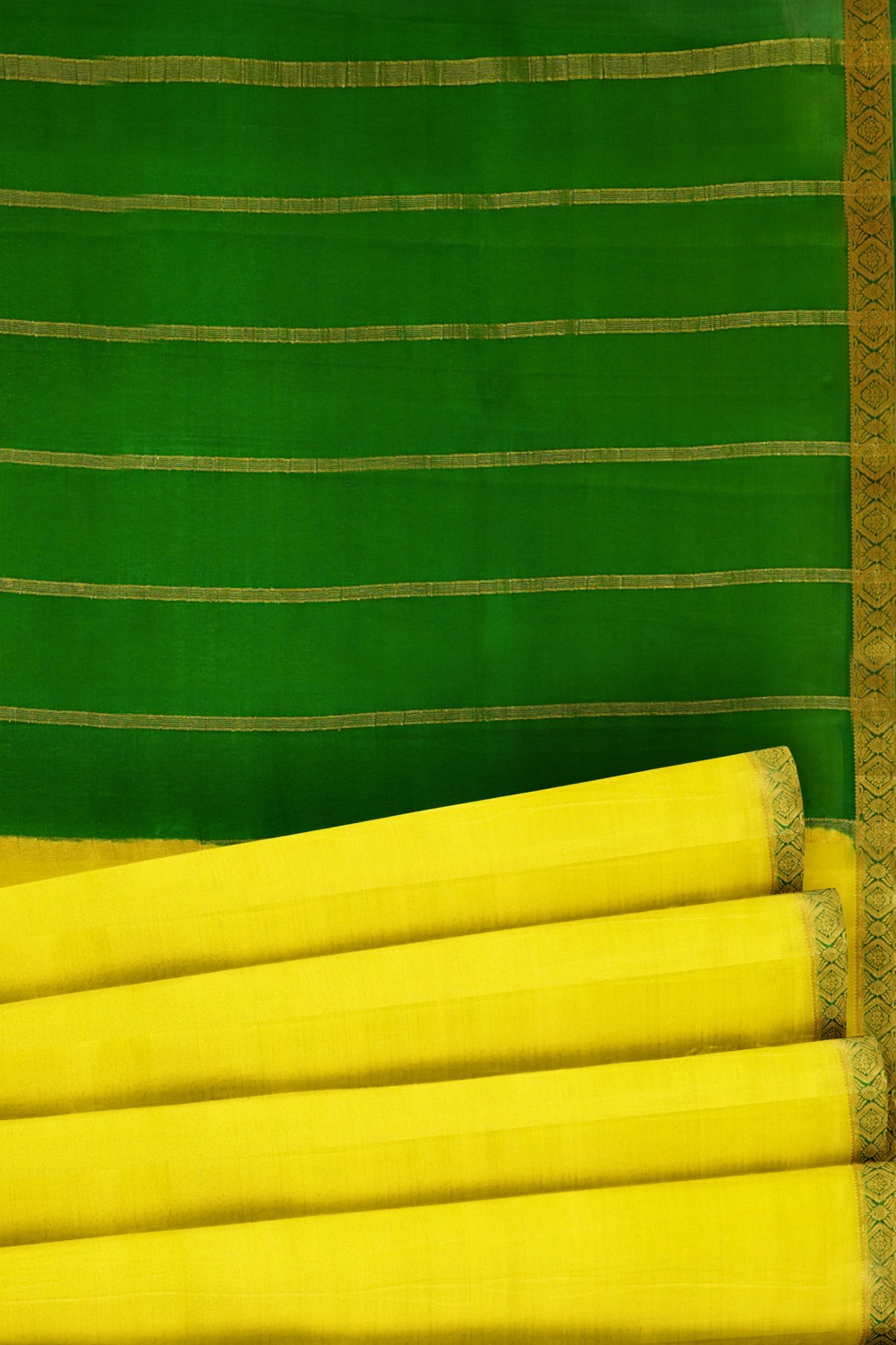 sri kumaran stores mysuru silk saree lemon yellow saree with jungle green pallu and border 5
