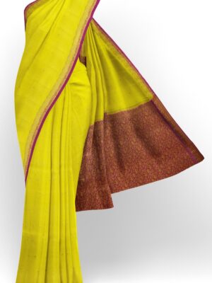 sri kumaran stores mysuru silk saree lime green saree with violet border and pallu 1