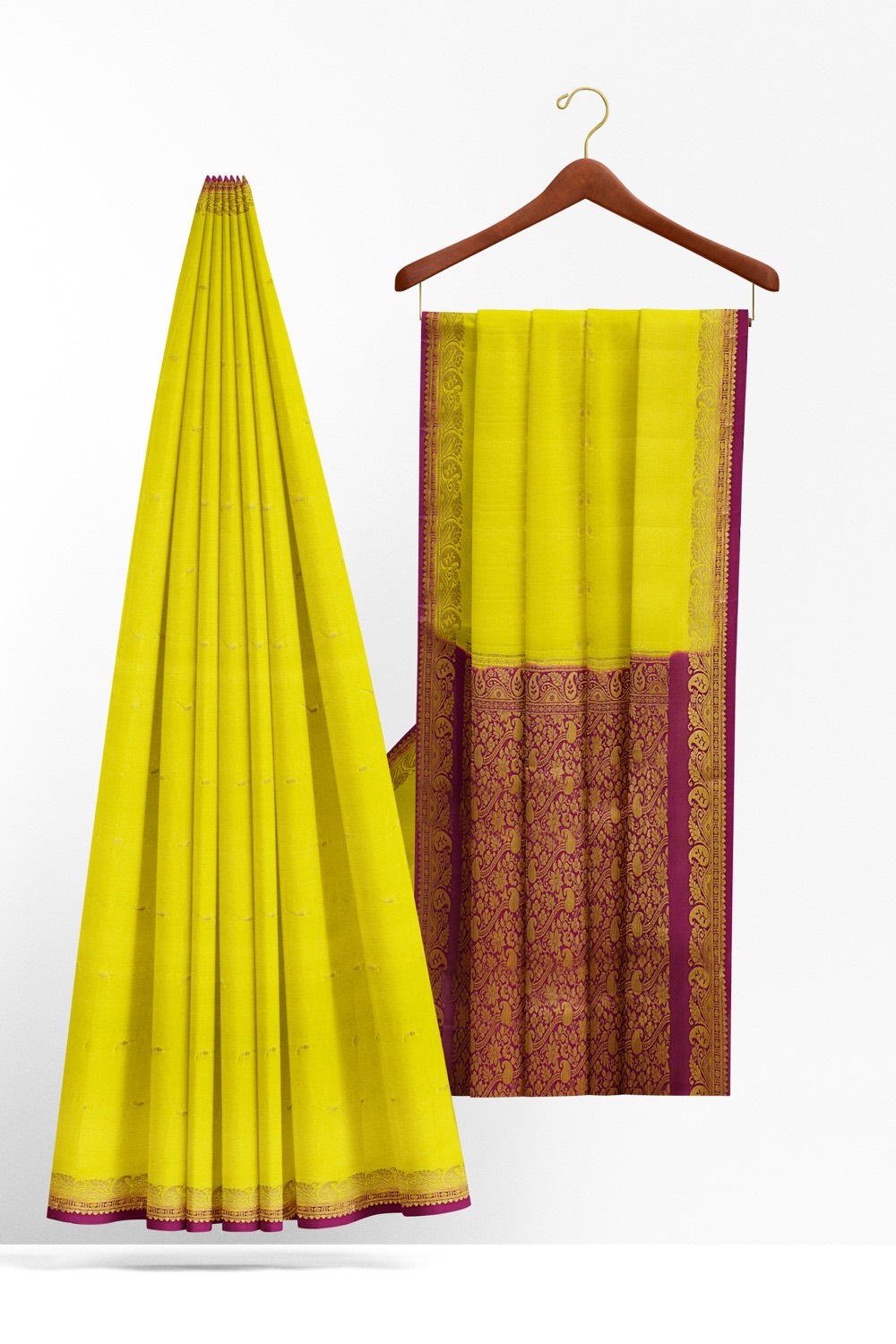 sri kumaran stores mysuru silk saree lime green saree with violet border and pallu 2