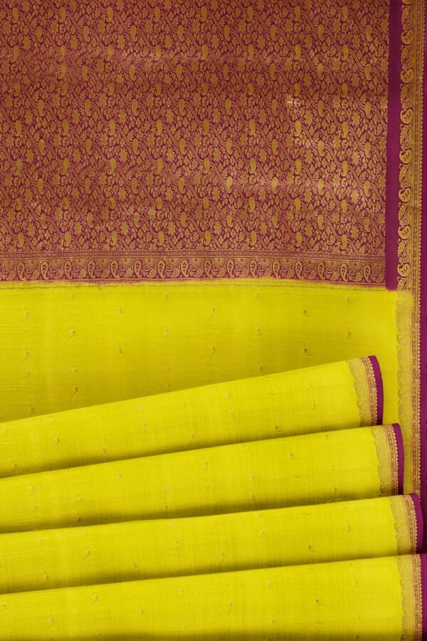 sri kumaran stores mysuru silk saree lime green saree with violet border and pallu 5