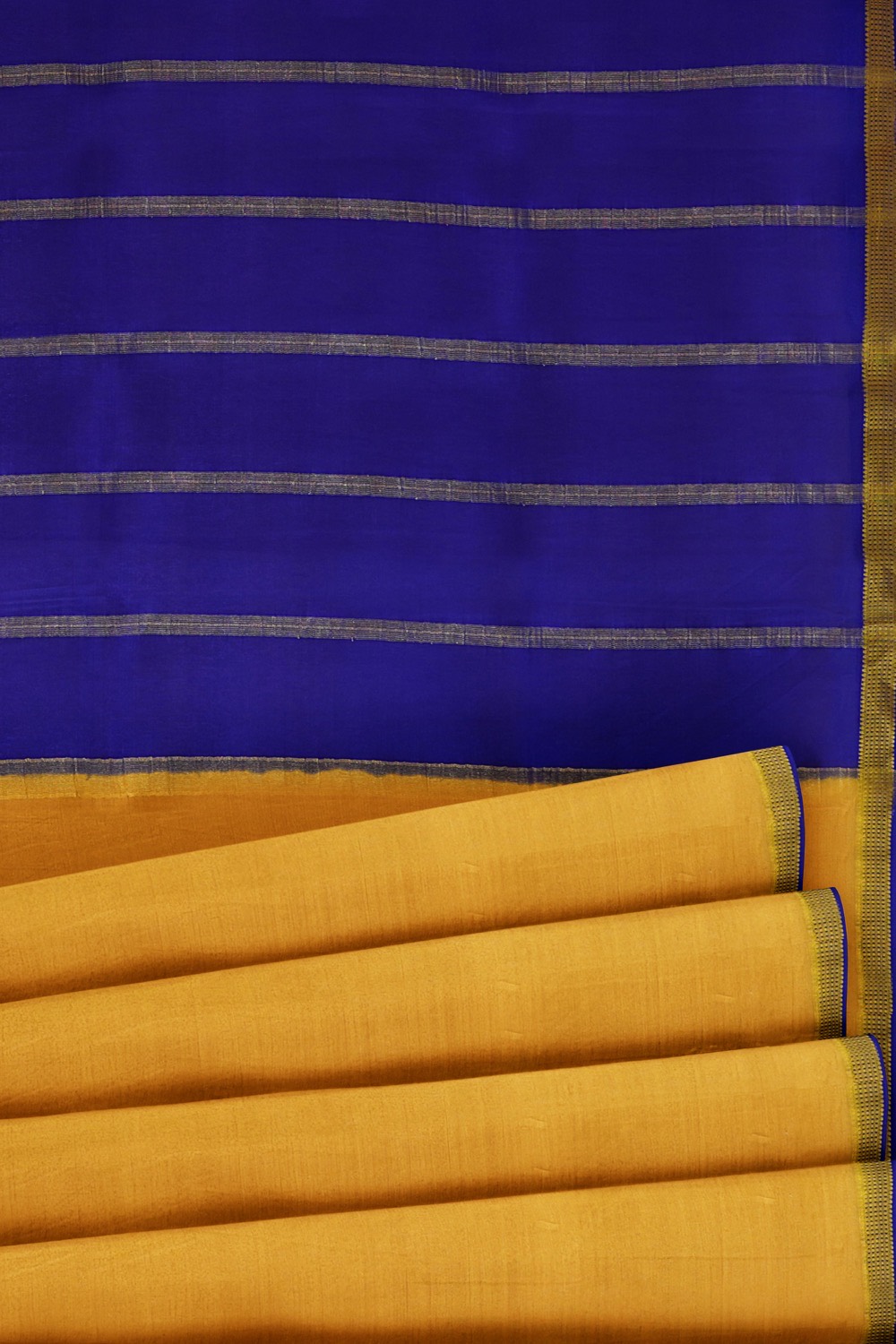 sri kumaran stores mysuru silk saree mustard saree with blue border and pallu 5