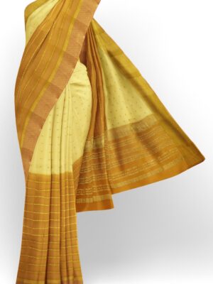 sri kumaran stores mysuru silk saree mustard with pale yellow saree with golden zari 1