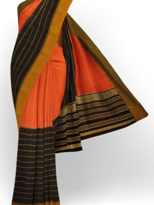 sri kumaran stores mysuru silk saree orange with black combined saree with golden zari 1
