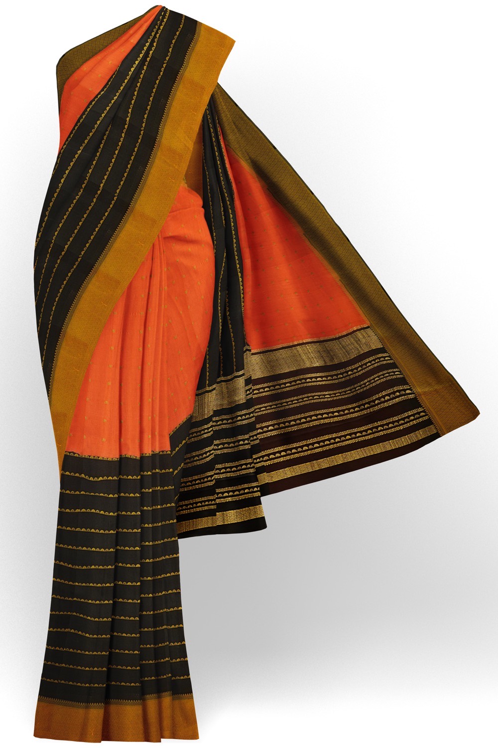 sri kumaran stores mysuru silk saree orange with black combined saree with golden zari 1