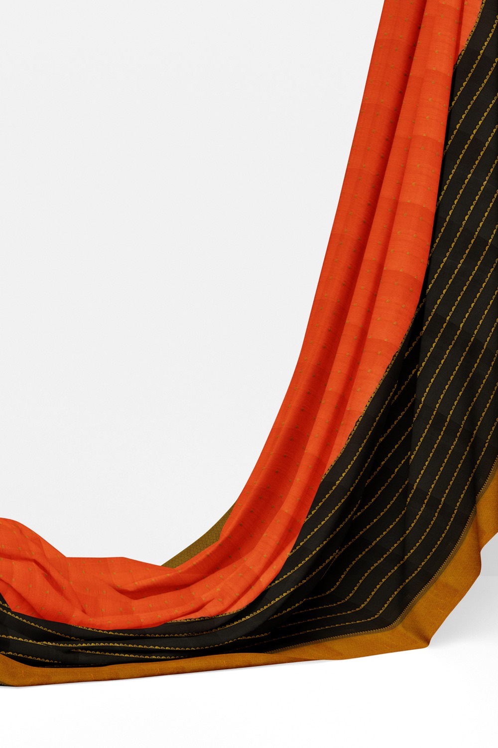 sri kumaran stores mysuru silk saree orange with black combined saree with golden zari 3