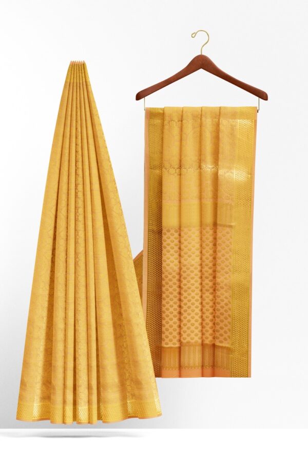sri kumaran stores mysuru silk saree peach color saree with heavy work golden zari 2