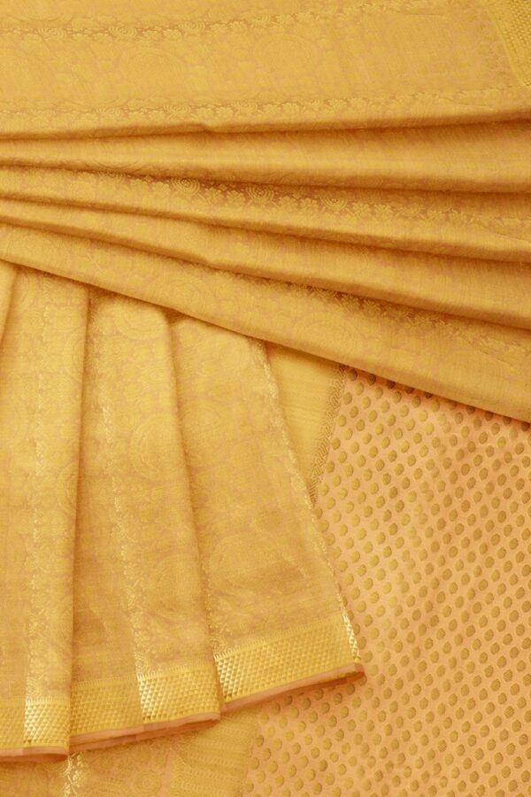 sri kumaran stores mysuru silk saree peach color saree with heavy work golden zari 4