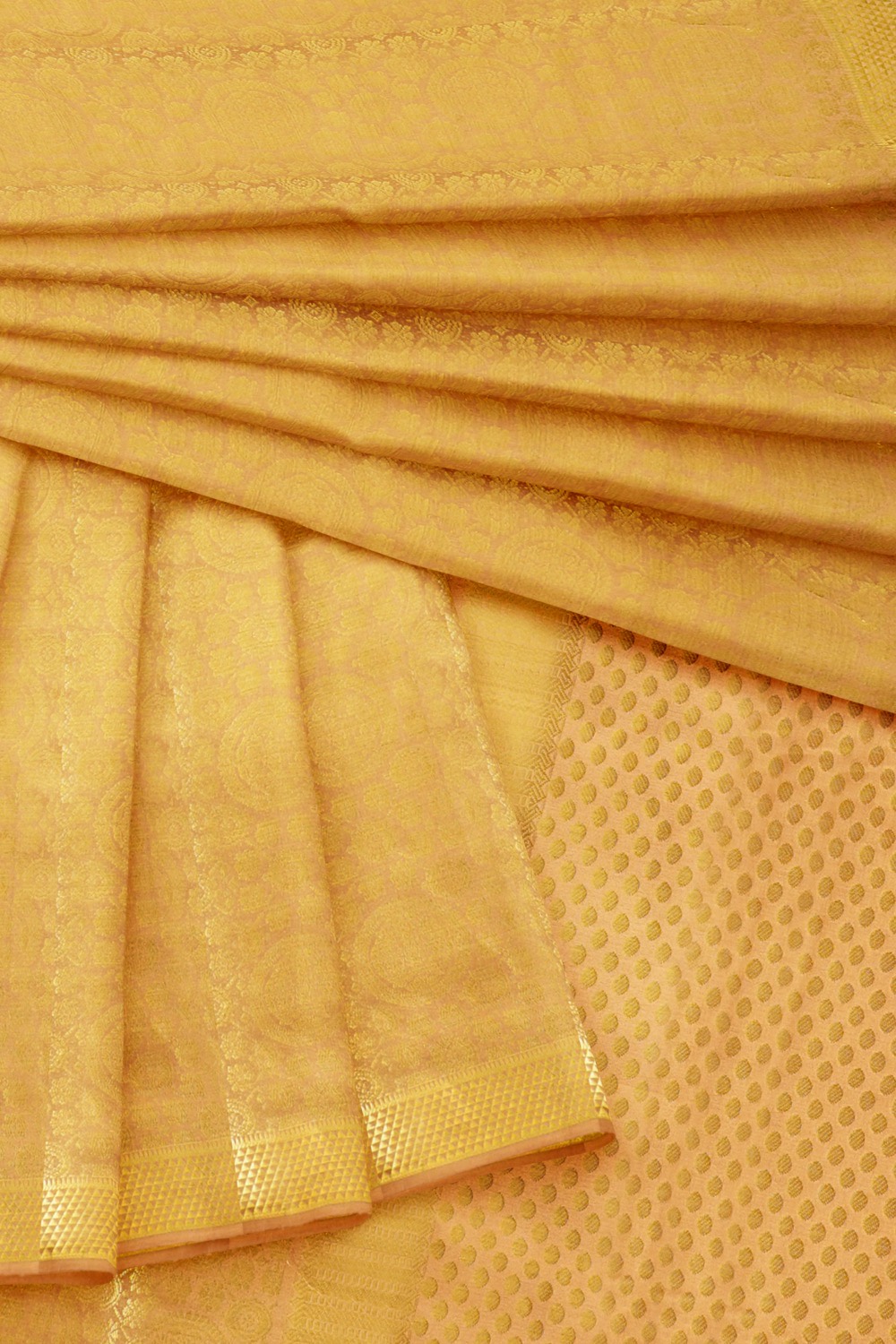 sri kumaran stores mysuru silk saree peach color saree with heavy work golden zari 4