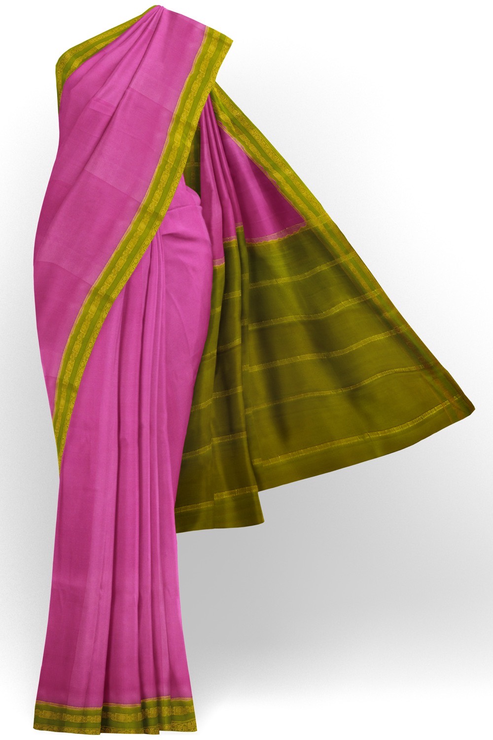 sri kumaran stores mysuru silk saree pink saree with fern green pallu and border 1