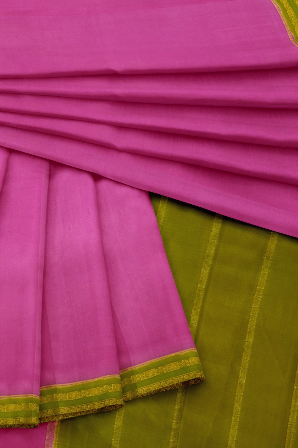 sri kumaran stores mysuru silk saree pink saree with fern green pallu and border 4