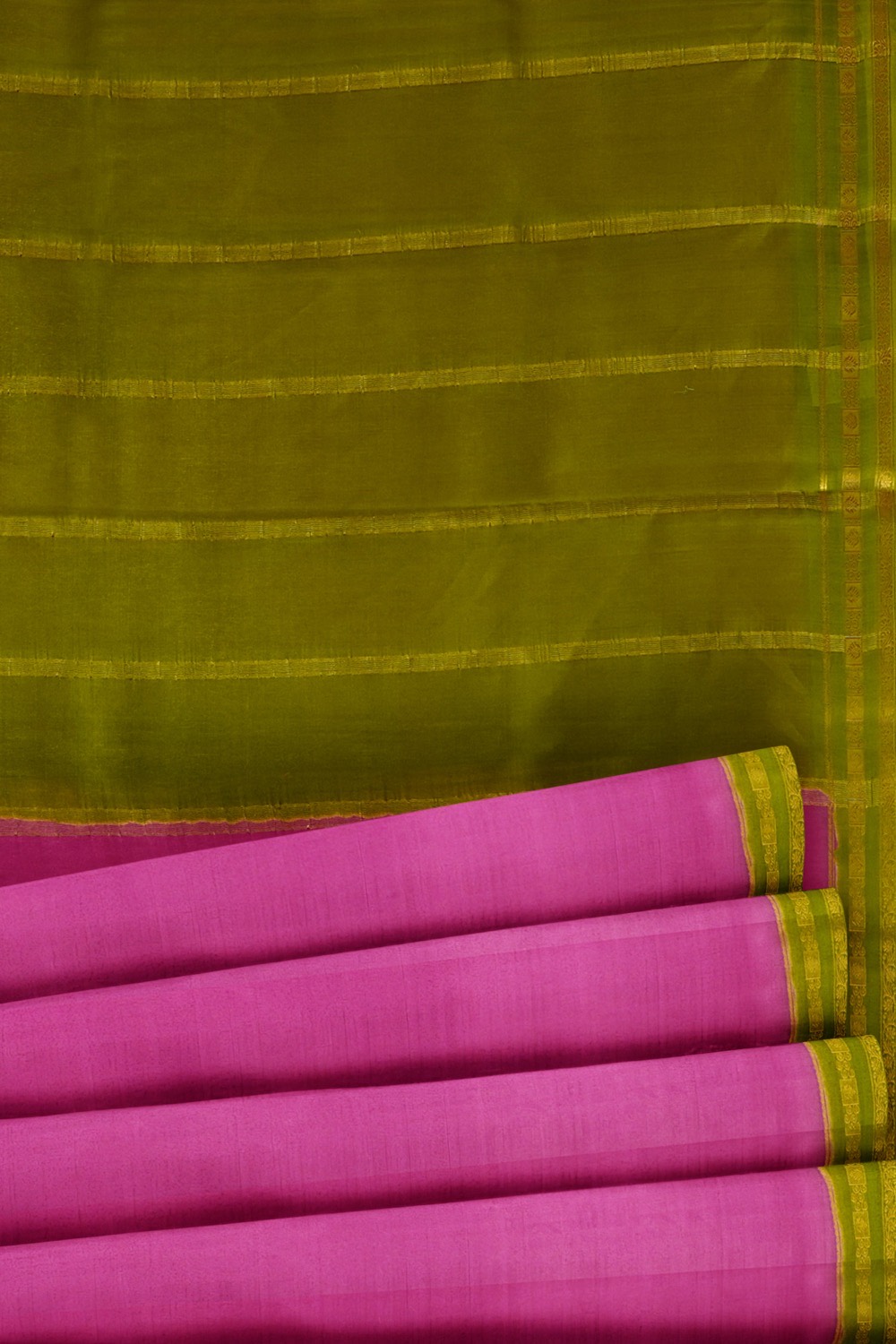 sri kumaran stores mysuru silk saree pink saree with fern green pallu and border 5