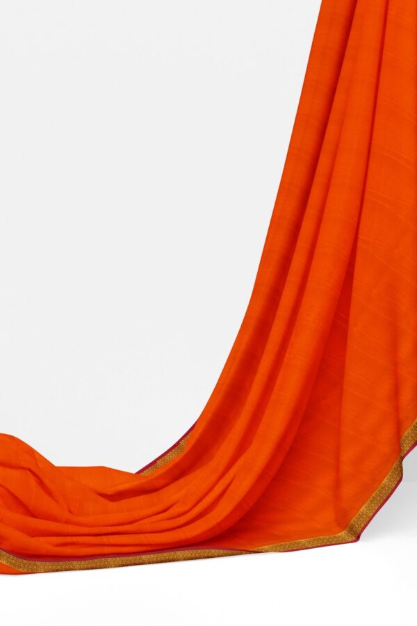 sri kumaran stores mysuru silk saree pumpkin orange plain saree with crimson red border 3