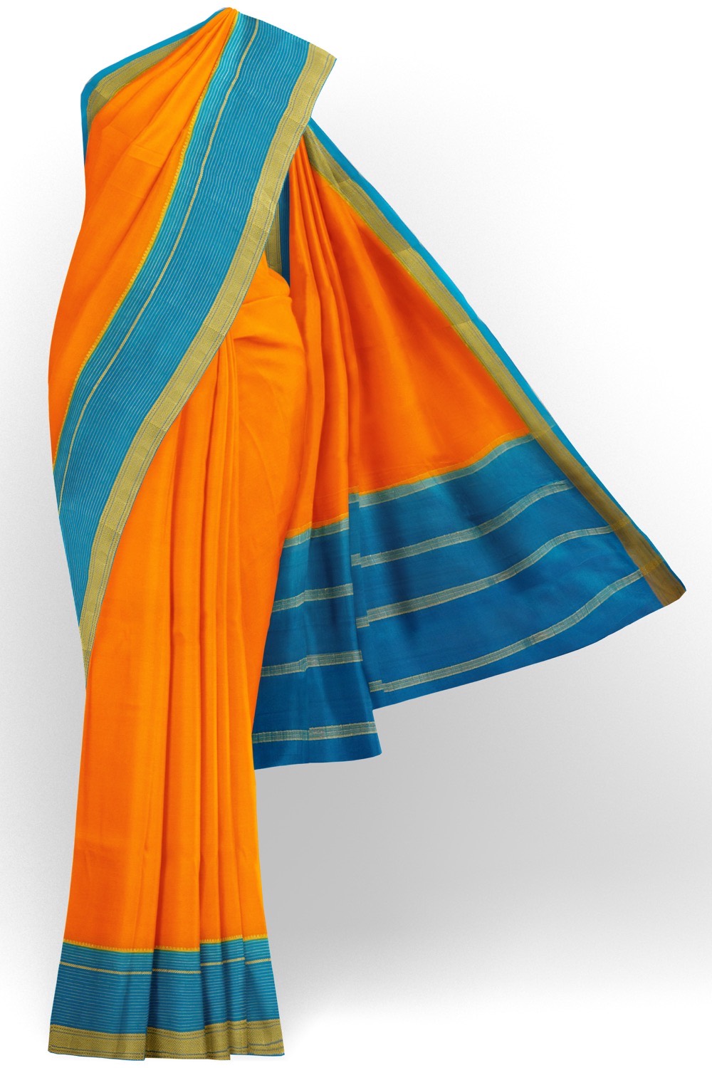 sri kumaran stores mysuru silk saree pumpkin orange saree with sky blue border 1
