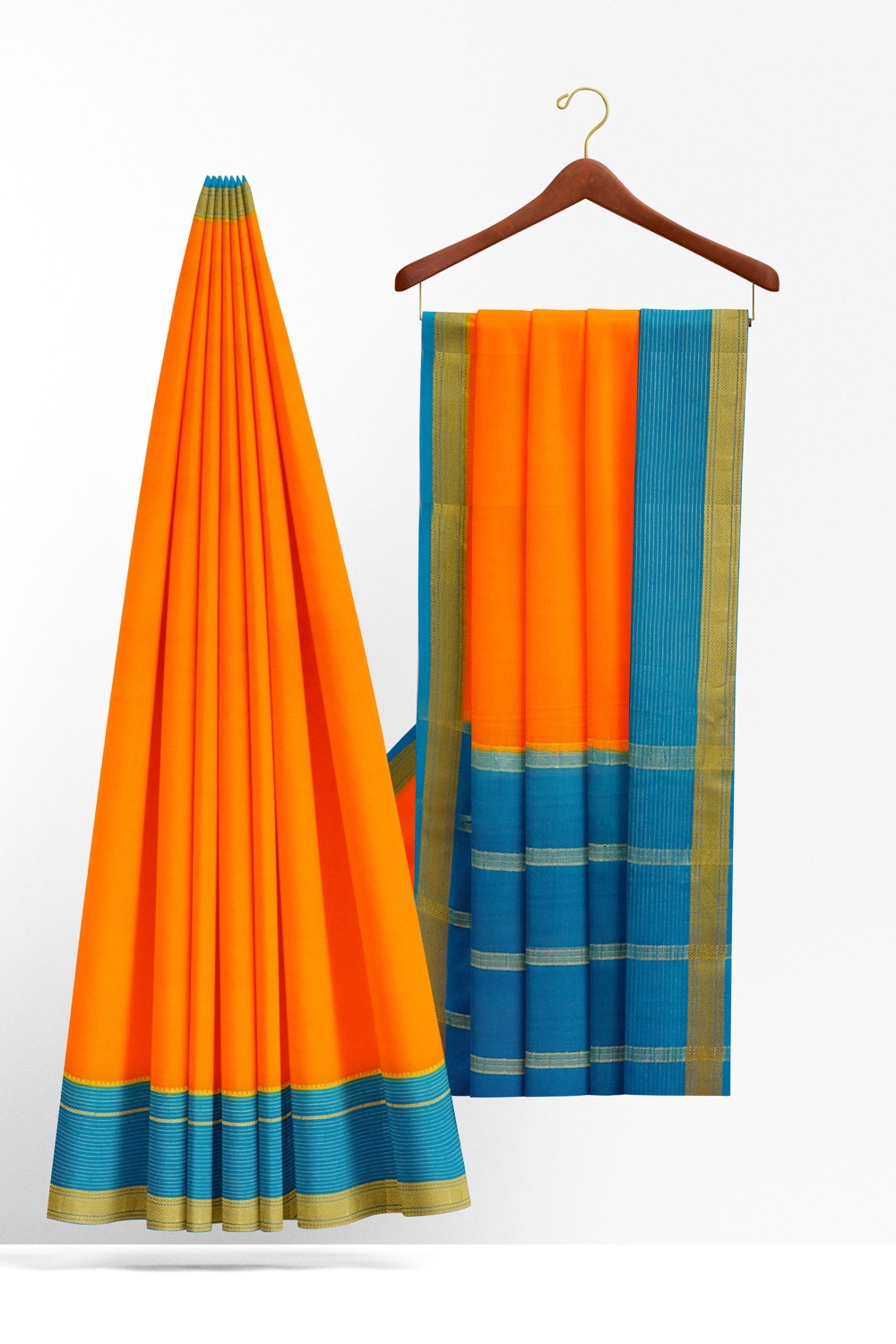 sri kumaran stores mysuru silk saree pumpkin orange saree with sky blue border 2