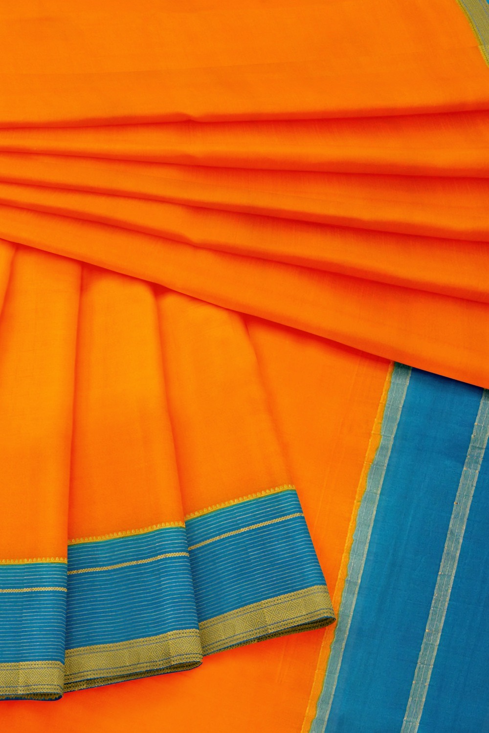 sri kumaran stores mysuru silk saree pumpkin orange saree with sky blue border 4