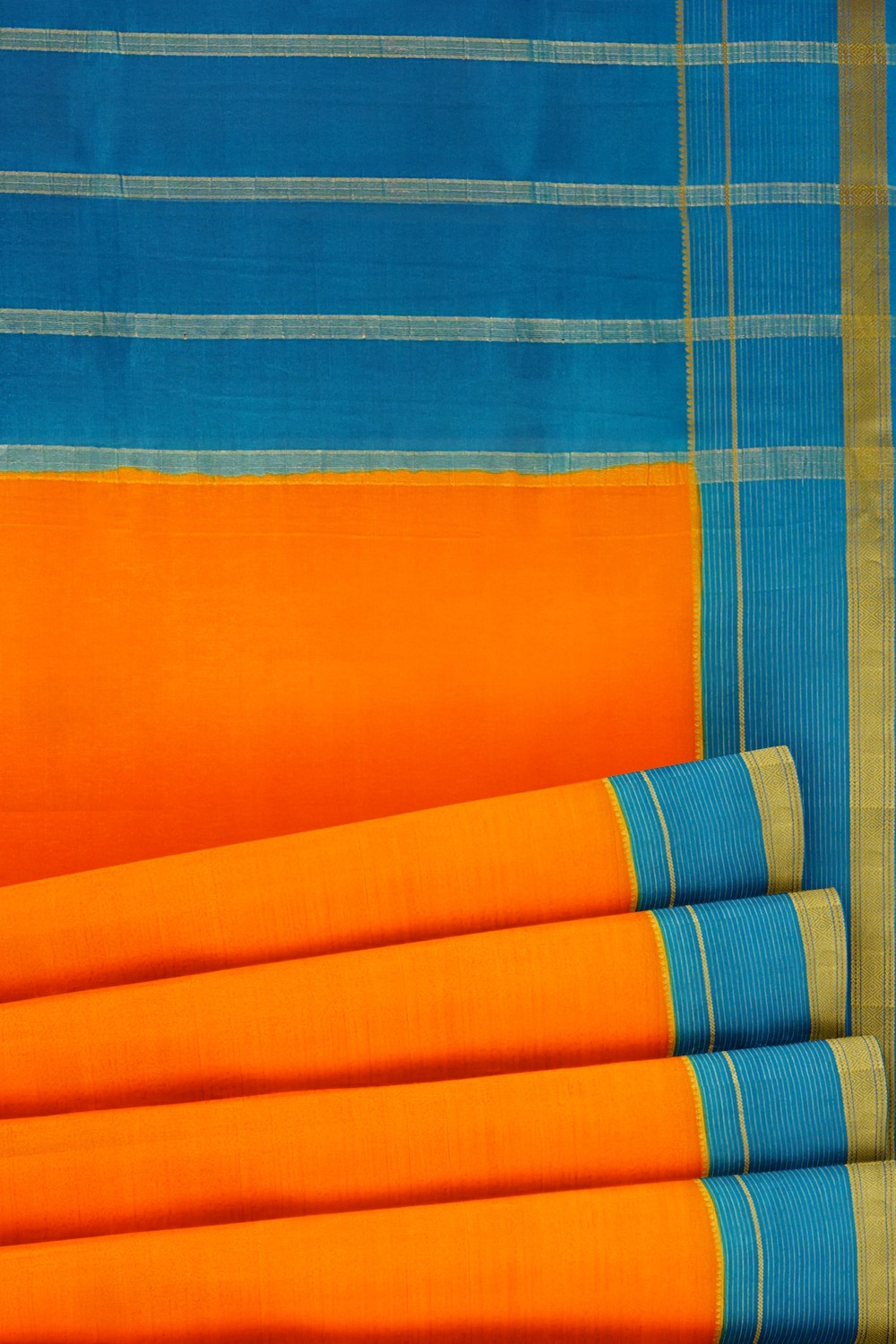 sri kumaran stores mysuru silk saree pumpkin orange saree with sky blue border 5