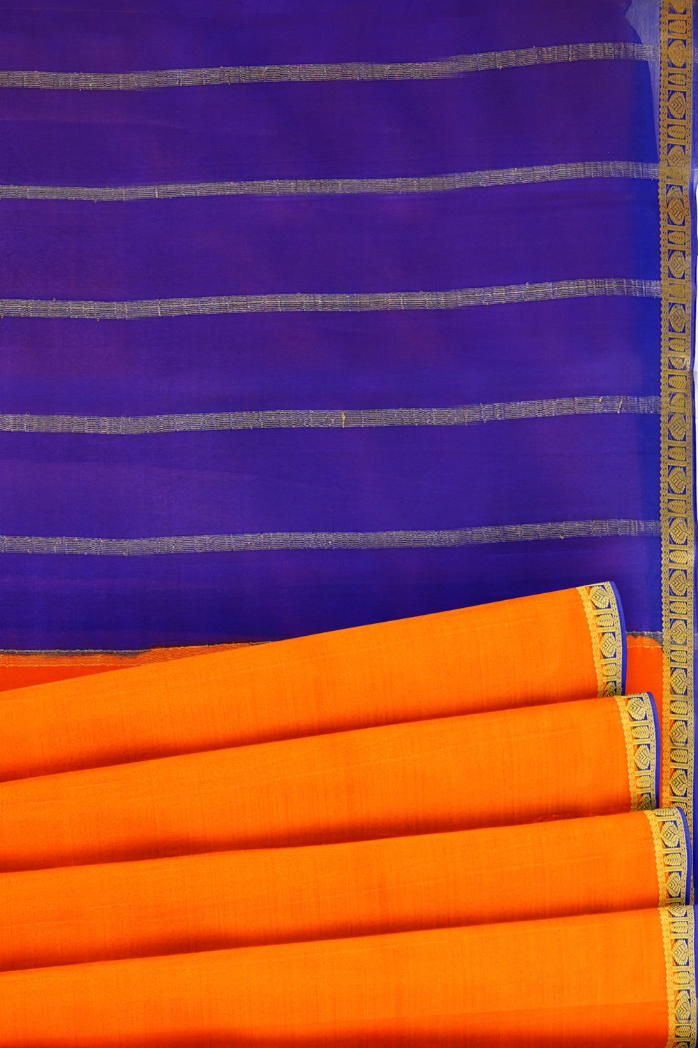 sri kumaran stores mysuru silk saree pumpkin orange saree with ultramarine border and pallu 5