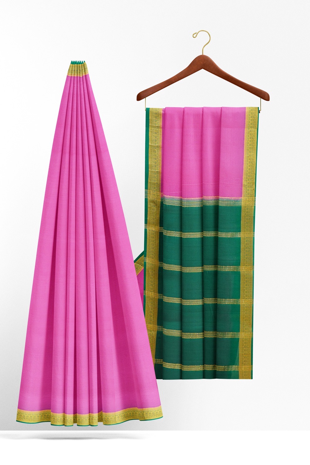 sri kumaran stores mysuru silk saree rose pink saree with cerulean blue pallu and border 2