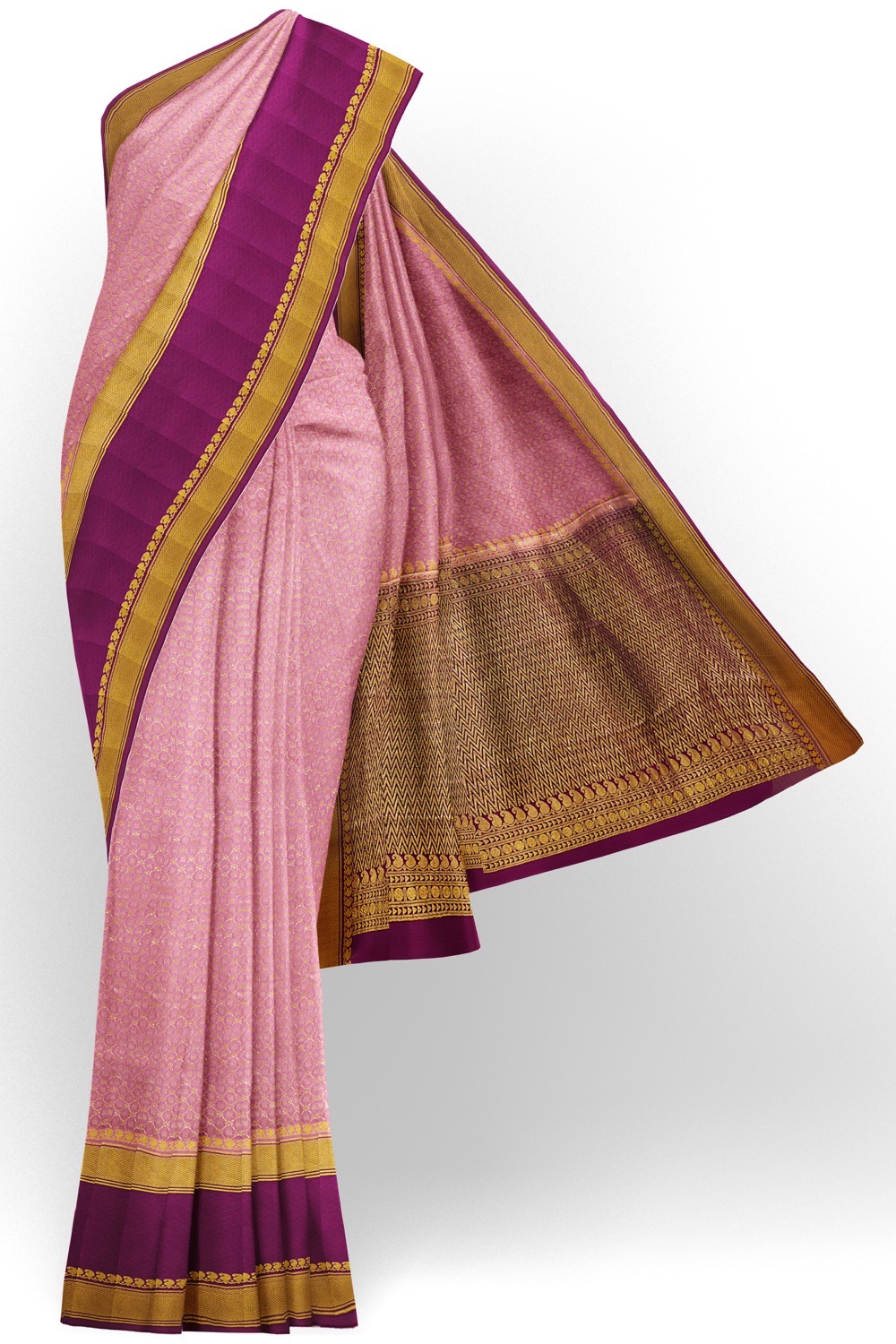 sri kumaran stores mysuru silk saree rose pink saree with purple border 1