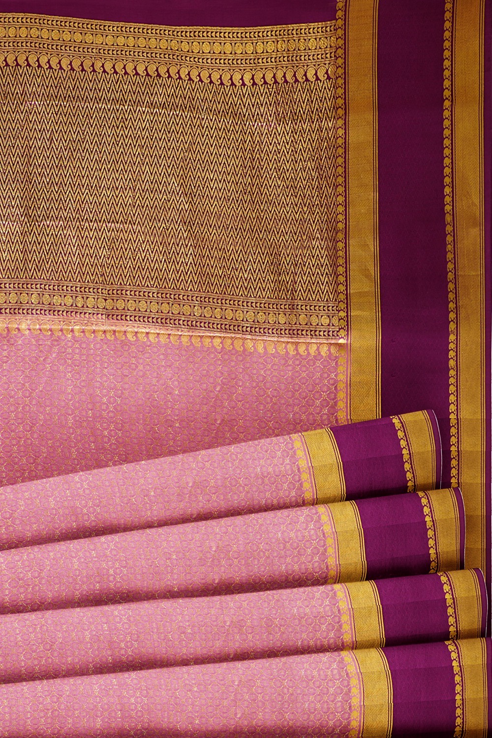 sri kumaran stores mysuru silk saree rose pink saree with purple border 5