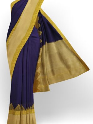 sri kumaran stores mysuru silk saree royal blue saree with beige pallu and border 1
