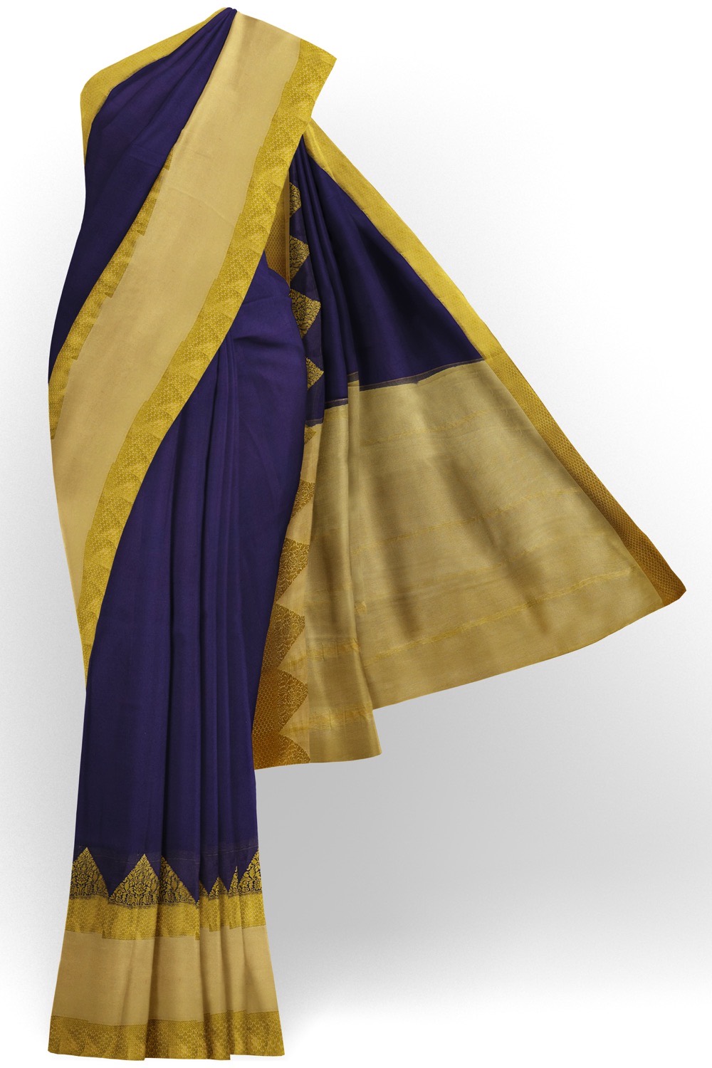 sri kumaran stores mysuru silk saree royal blue saree with beige pallu and border 1