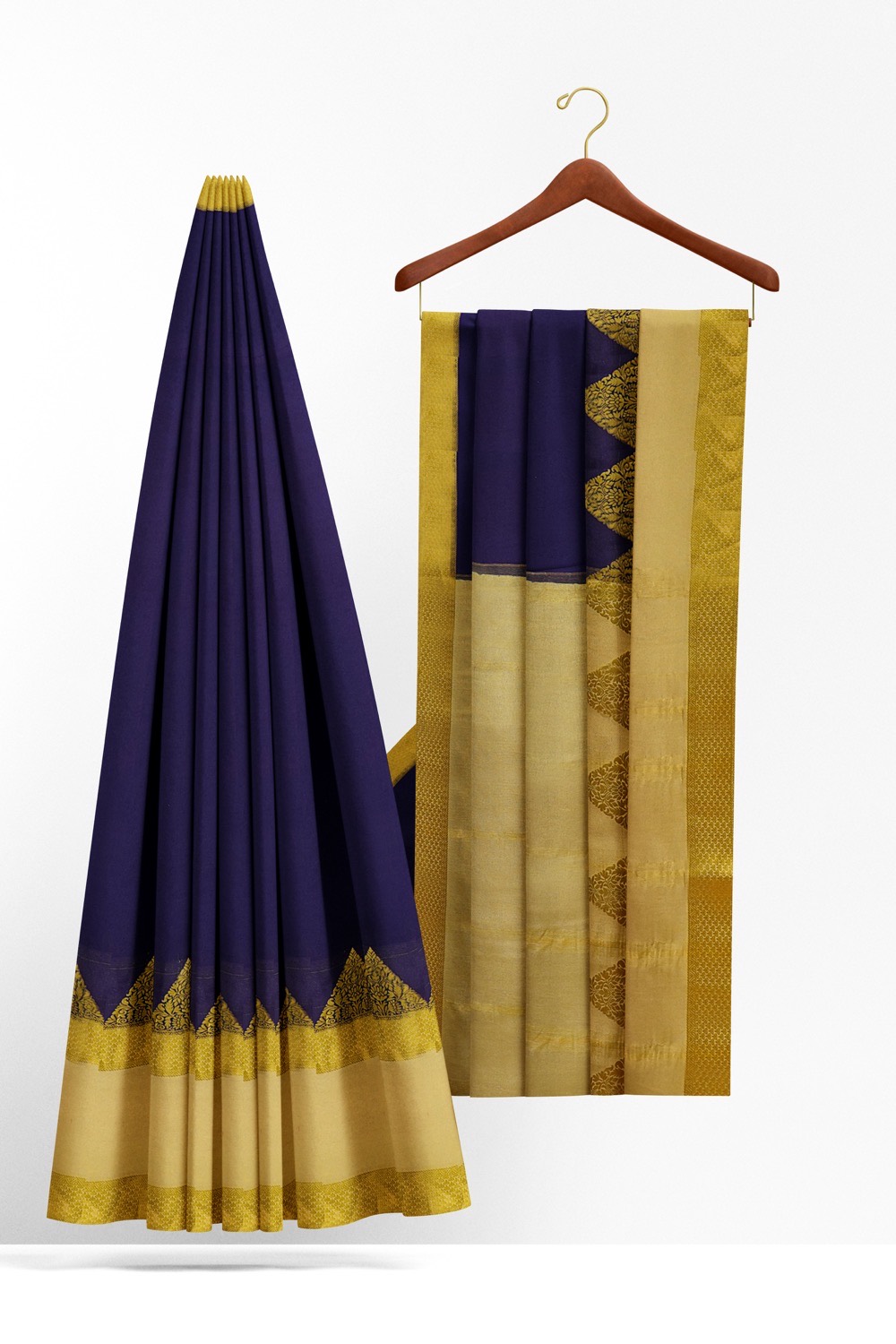 sri kumaran stores mysuru silk saree royal blue saree with beige pallu and border 2