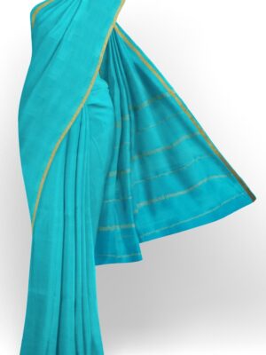 sri kumaran stores mysuru silk saree sky blue plain saree with thin golden zari border 1