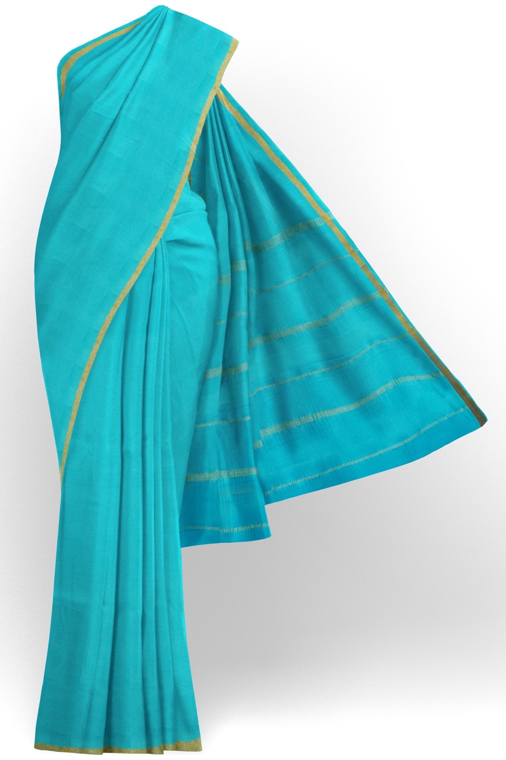 sri kumaran stores mysuru silk saree sky blue plain saree with thin golden zari border 1