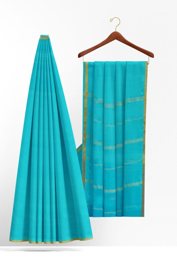 sri kumaran stores mysuru silk saree sky blue plain saree with thin golden zari border 2