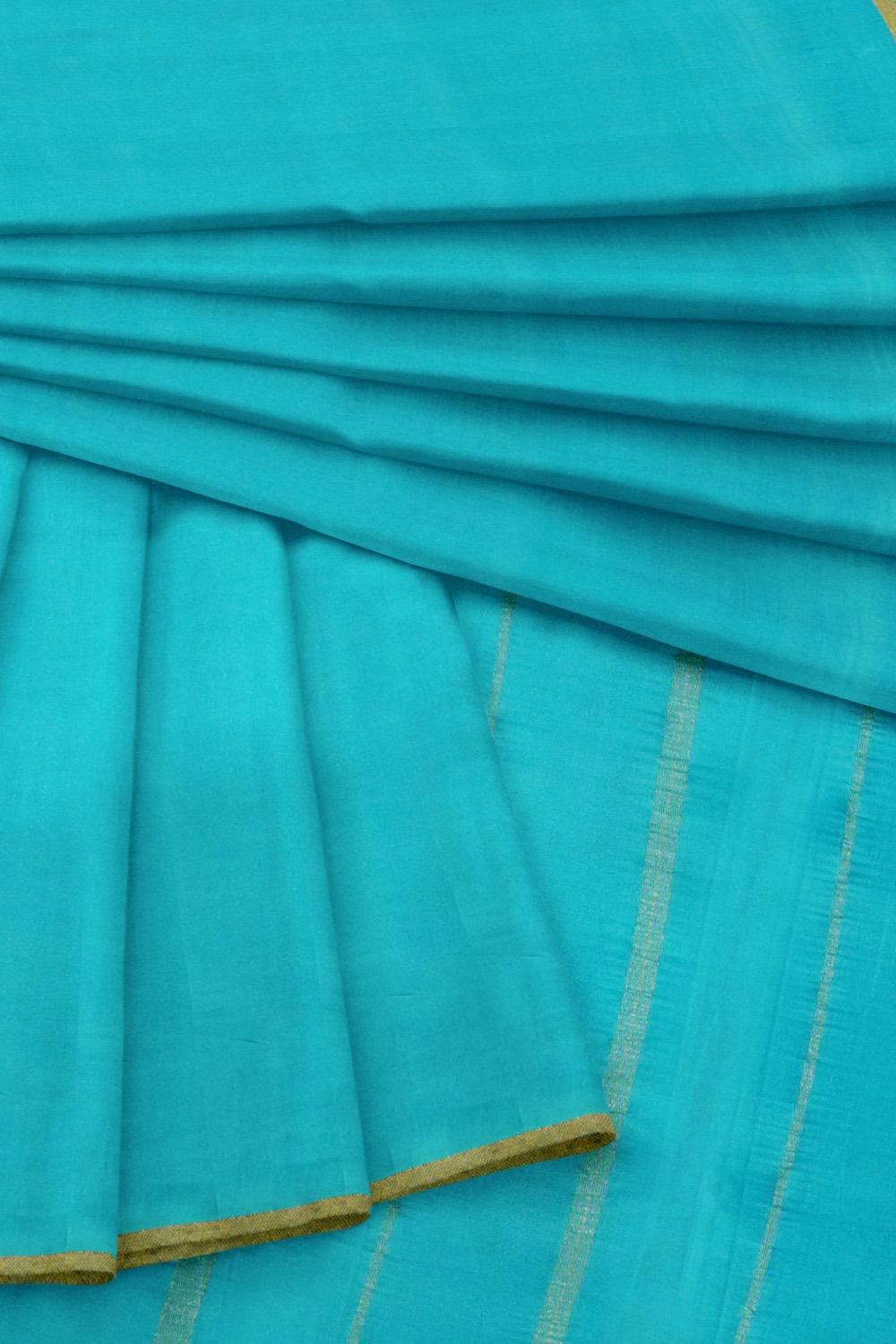 sri kumaran stores mysuru silk saree sky blue plain saree with thin golden zari border 4