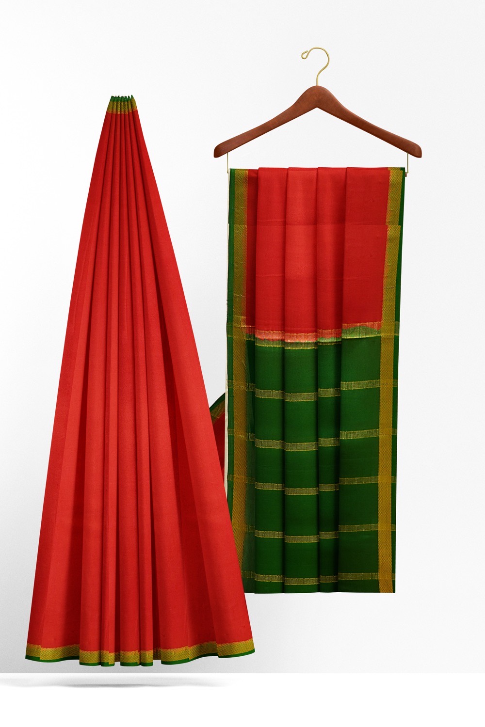 sri kumaran stores mysuru silk saree tangy red saree with green border 2