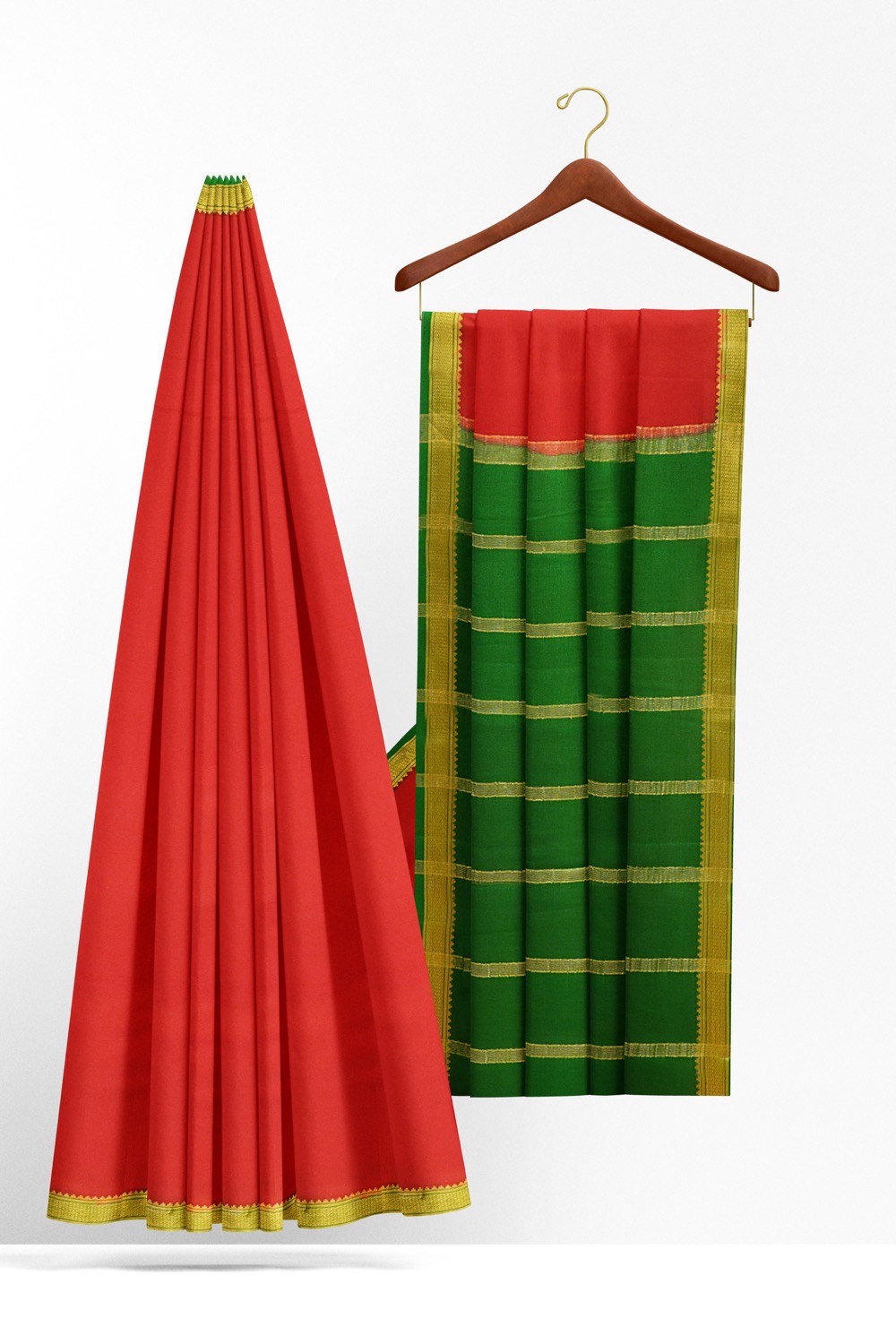 sri kumaran stores mysuru silk saree tangy red saree with green pallu and border 2