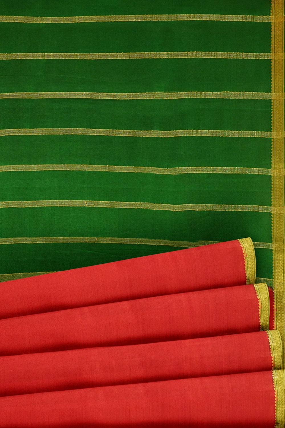 sri kumaran stores mysuru silk saree tangy red saree with green pallu and border 5
