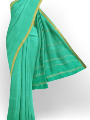sri kumaran stores mysuru silk saree tarquoise blue plain saree with thin golden zari border 1