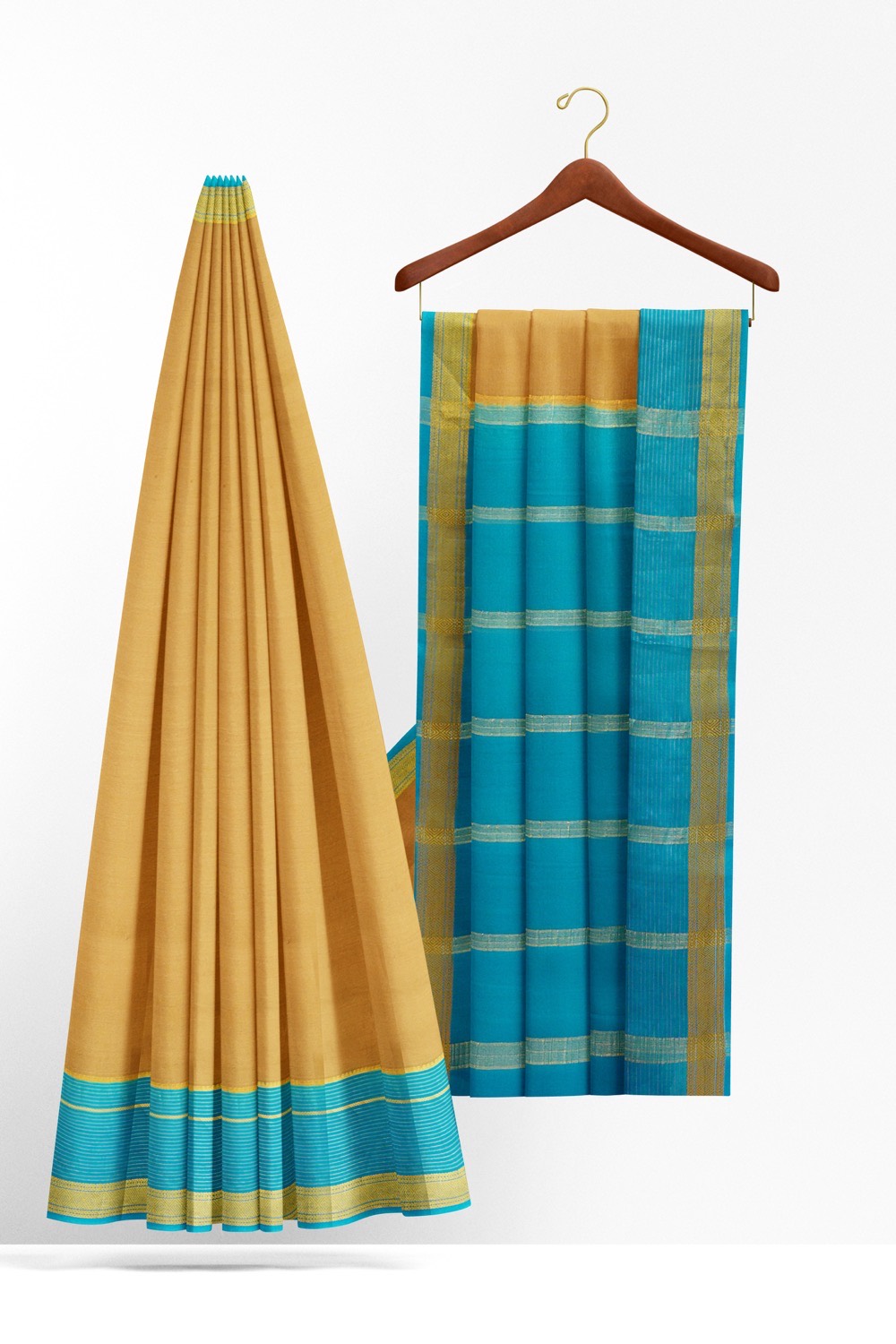sri kumaran stores mysuru silk saree tortilla brown saree with olympic blue pallu and border 2