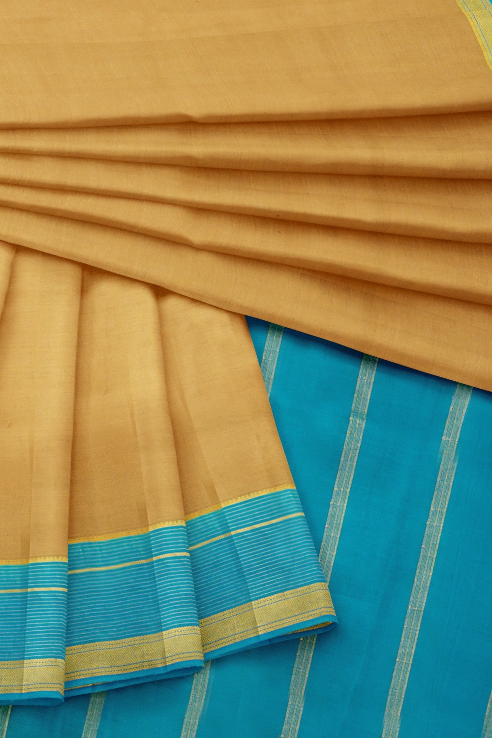 sri kumaran stores mysuru silk saree tortilla brown saree with olympic blue pallu and border 4