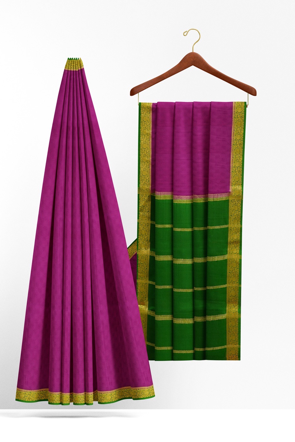 sri kumaran stores mysuru silk saree violet saree with grass green pallu and border 2