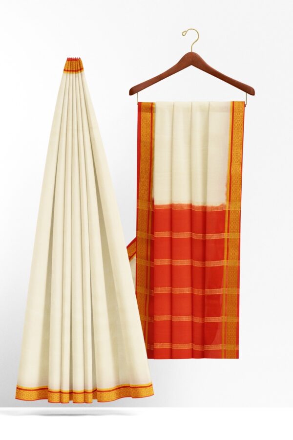 sri kumaran stores mysuru silk saree white saree with chilli red pallu and border 2