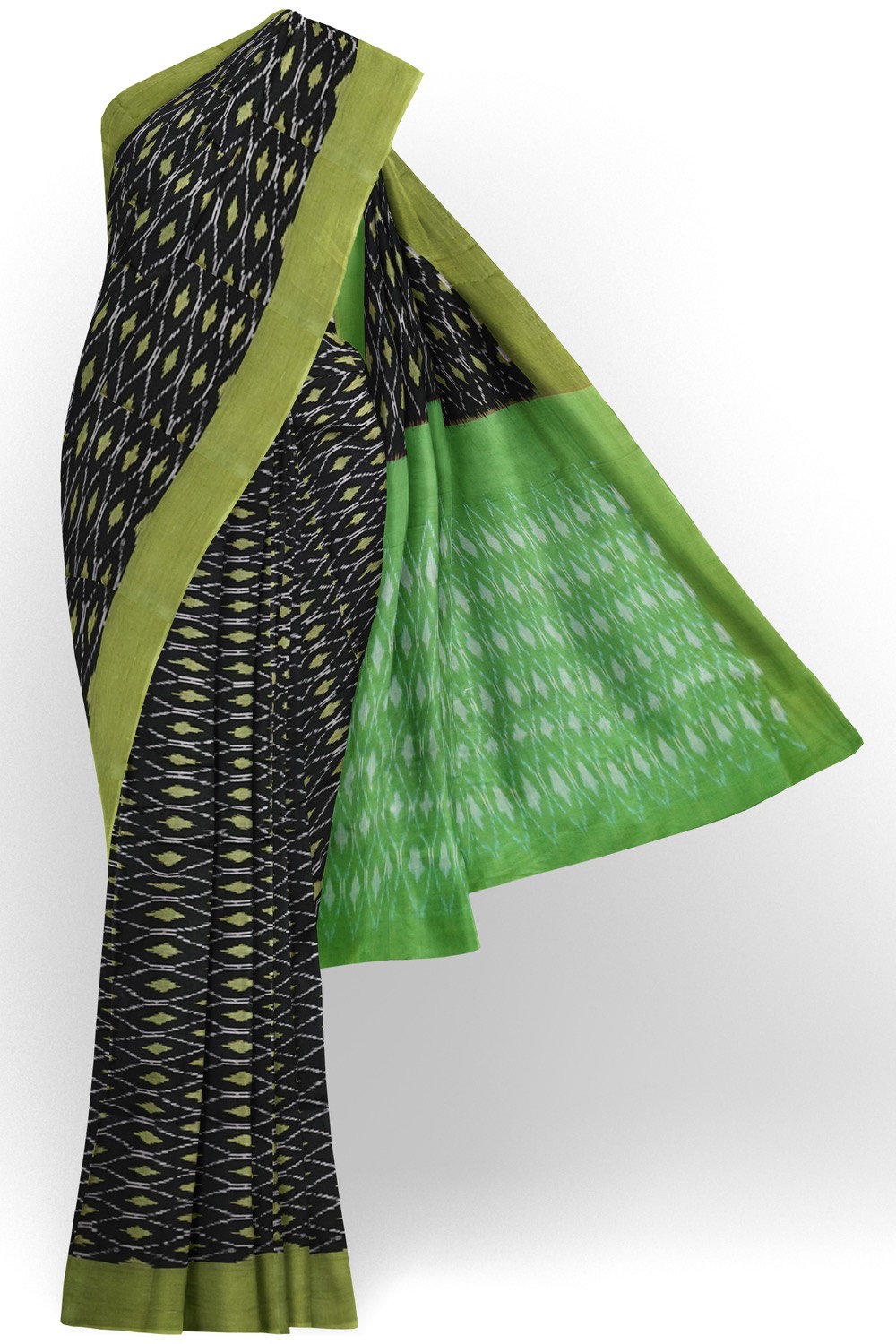 sri kumaran stores pochampalli saree black saree with light green border 1