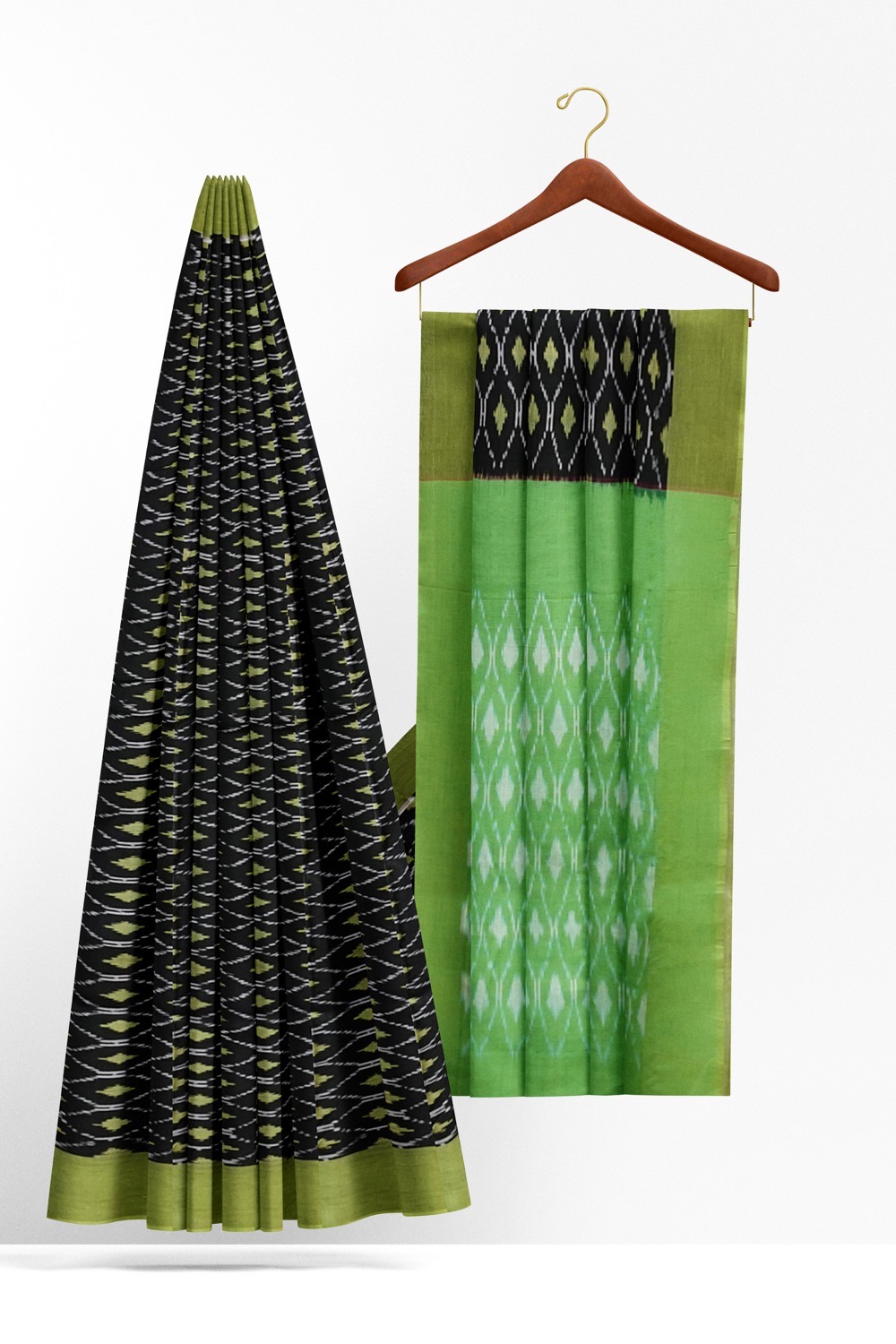 sri kumaran stores pochampalli saree black saree with light green border 2