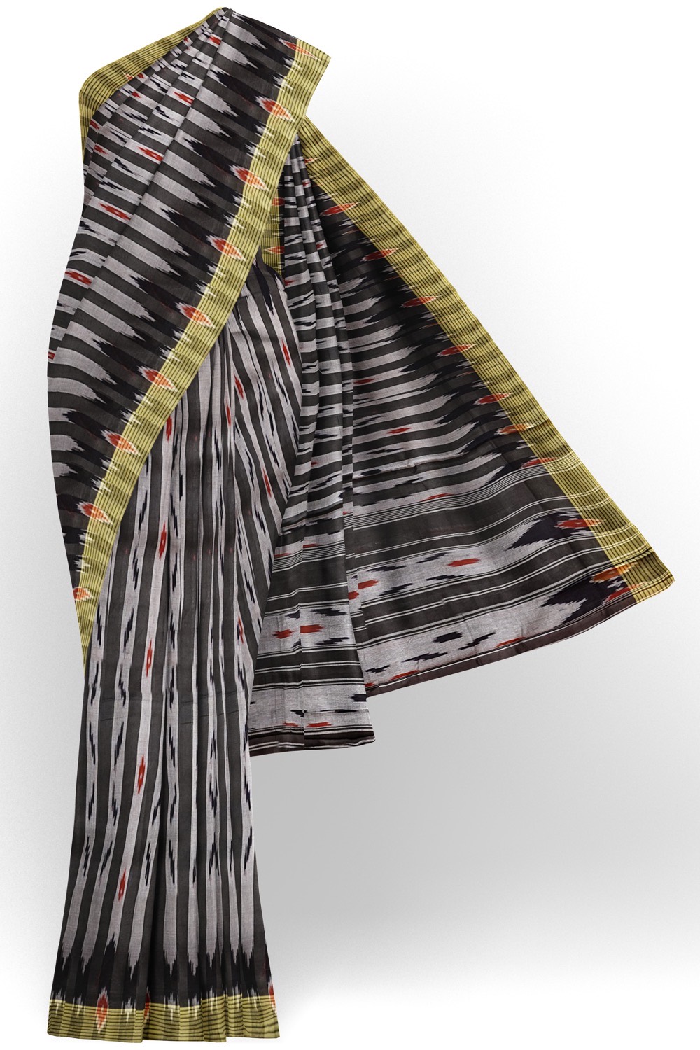 sri kumaran stores pochampalli saree black saree with yellow border 1